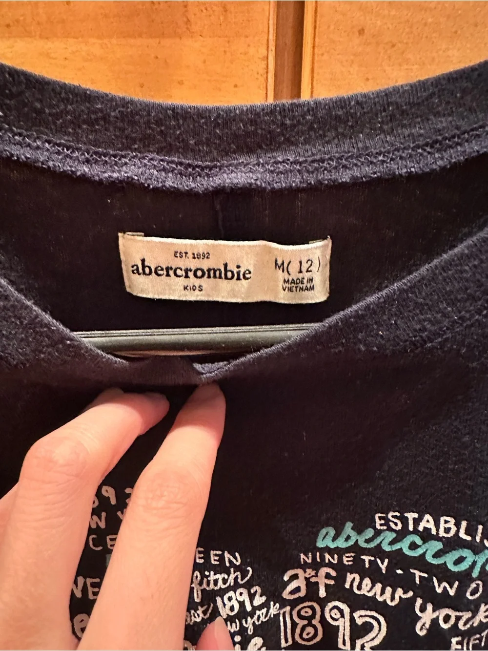 abercrombie kids Navy Tee with White & Light Blue Heart Text Print